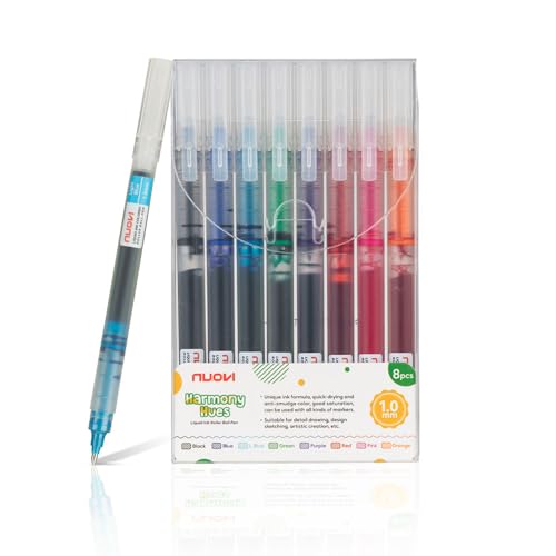 Image of Harmony Hue Liquid Ink Rollerball Pens | 1.0mm Bold Tip Transparent Body Design | Quick Dry, Anti-Smudge Ink and Smooth Ink Flow | Ideal for Coloring, Drawing & Mandala (Multicolor, Set of 8)
