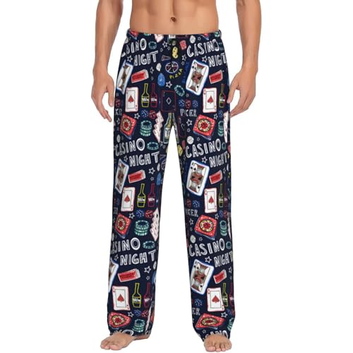 Casino Poker Print Pajama Pants MenS Pajama Casino Poker Chips Dice Themed Novelty Pj Bottoms Card Player Pj Birthday Fathers Day Gift For Him BoyfriendDadHusband Flannel Loose Fit Bottom-XL