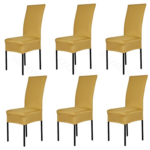 FLYPARTY 6X Universal Stretch Spandex Removable Washable Short Dining Chair Cover Protector Seat Solid Slipcovers for Hotel,Dining Room,Ceremony,Wedding etc(Gold)