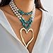 Chargances Boho Large Love Heart Pendant Necklace Layered Pearl and Turquoise Chain Choker Fashion Jewelry for Women