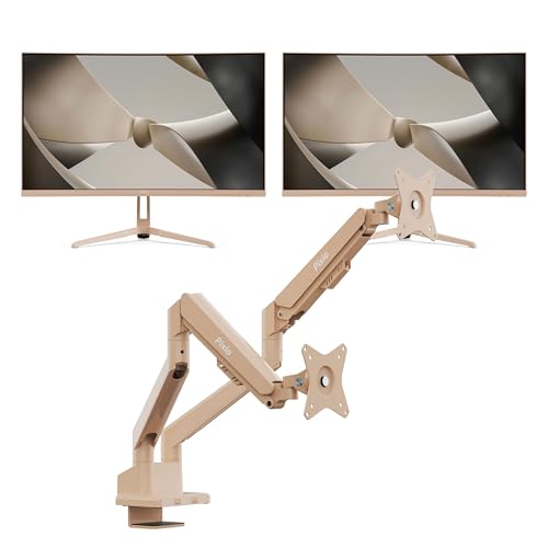 Image of Pixio Two PXC248WAVE Beige 24 inch 200Hz Refresh Rate FHD 1080p Resolution 1500R Curve Fast VA Panel 1ms GTG Response Time HDR Curved Gaming Monitor and PS1D Wave Beige Dual Monitor Arm