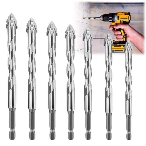 YUESIKJ Exzenterbohrer Set,7-Teiliger Vierschneidiger Sägezahn Exzenterbohrer,4/5/6/7/8/10/12 mm Exzenterbohrer,Hochfeste Exzenter-Bohrer Sets,mit 4 Schneiden,für Beton, Glas, Mauerwerk, Holz, Metall