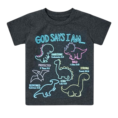 Lovekider Boys 6T Neon T-Rex Shirt, Cotton Short Sleeve Dark Gray Tee