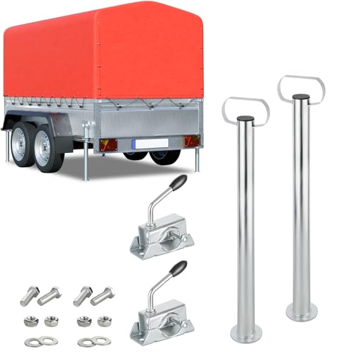 AUTOLIGHT 24 2 x Anhänger Stützen mit Klemmschellen und Schrauben Set Anhängerstützen mit Halterung aus verzinktem Stahl Länge 600mm 48mm