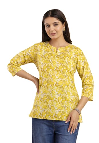 Image of Women's Floral Print Tunic Top, 3 /4 Sleeve, V-Neck, Casual Wear