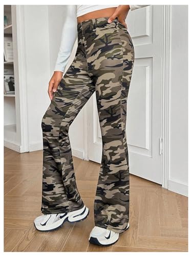 Image of WDIRARA Girl's Camo Print Flare Pants High Waisted Stretch Bell Bottoms Pants