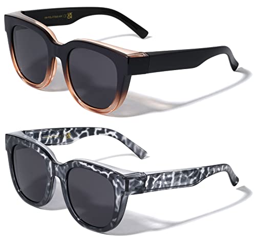 V.W.E. 2 Pairs Women Round Polarized Fit over Sunglasses - Wear Over Prescription Eyeglasses 100% UV Protection