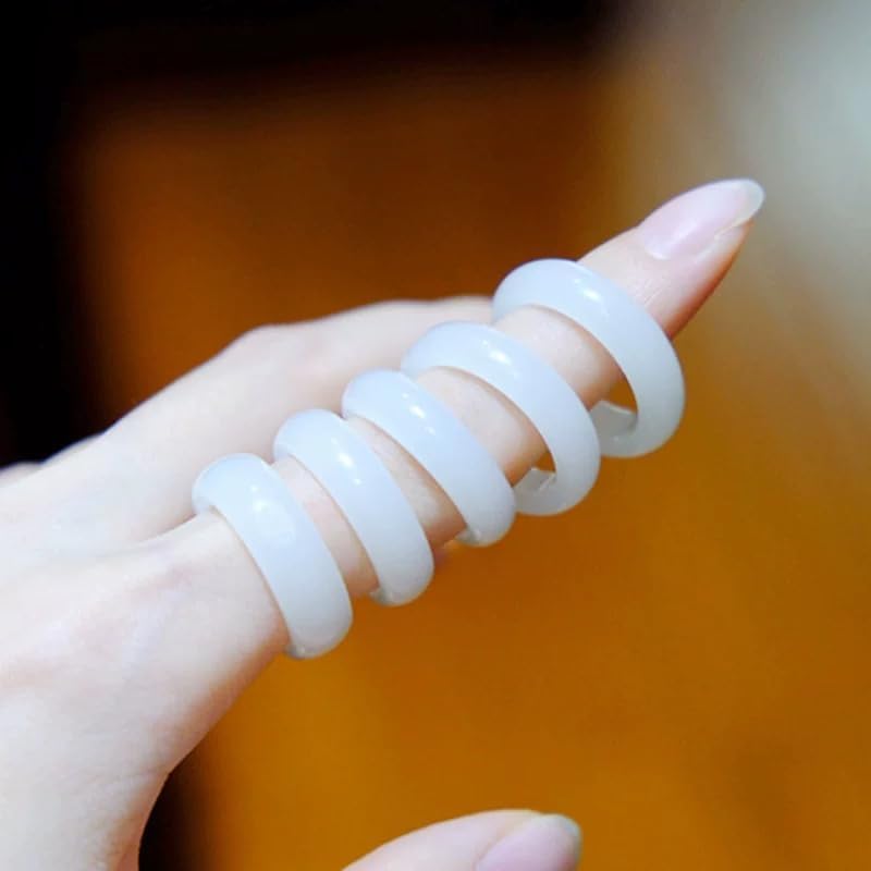 Green Natural Jade Rings Good Luck Jewelry Natural White Jade Ring for Women Men Unisex with Gift Box - Image 5