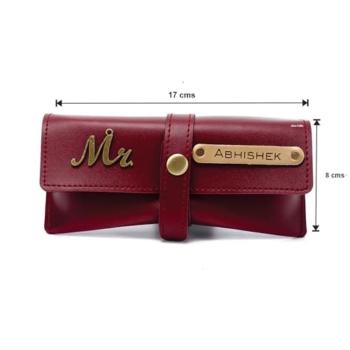 Image of AICA Personalised Name & Charm Leather Sunglass Case Cover for Men & Women | Hard Case Eyewear Cover