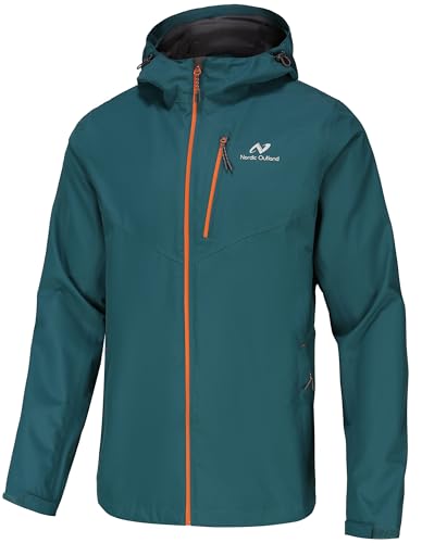 Image of NORDIC OUTLAND Mens Lightweight Hooded Waterproof Rain Jacket Breathable Raincoat Shell for Outdoor Mountain Hiking