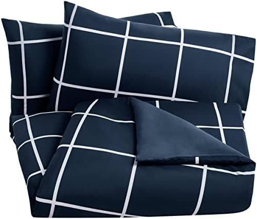 Amazon Basics Microfiber Duvet Cover Set, Light weight 135 x 200 cm, Single - Dusty Blue Trellis