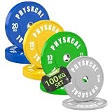 PhysKcal Set di dischi da 100 kg con bumper colorati, Ø 50 mm