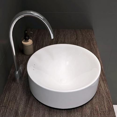 Wonchael Bathroom White Round Drop-In Sink With Three Overflow, Ceramic Vessel Semi-Recessed Counter Drop In Top Vanity Basin thumb #2