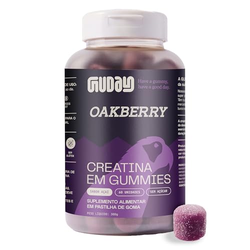 Guday Creatina Monoidratada em Gummies 60 Gomas Sabor Açai Oakberry – Suplementação Prática e Refrescante para Sua Rotina de Treinos
