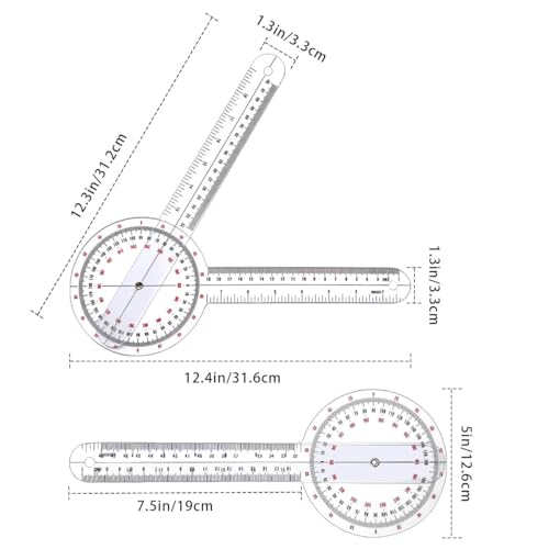 image for HZMM Goniometer 12 inch, Transparent Orthopedic Angle Ruler Plastic Go
