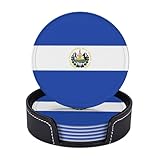 6 Stück El Salvador Flaggen-Leder-Untersetzer mit Halter für Getränke, hitzewiderstandsfähig, rutschfest, Nationalflagge, lustige Untersetzer für Holztisch, Kaffee, Bar, Küche, Dekoration, Einweihungsfeier