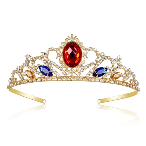 HQURNET Snow White Crown Red Blue Yellow Tiara Princess Snow White Headband Dress Up Accessories for Christmas Party Cosplay