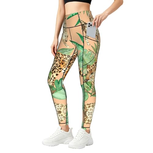Conjuntos de entrenamiento con leggings de leopardo y hojas de palma para mujer