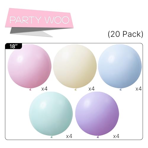 Image of PartyWoo Pastel Balloons 20pcs 18 Inch Pastel Rainbow Latex Balloons for Baby Shower Gender Reveal Engagement Bachelorette Easter Bridal Shower Anniversary Retirement Birthday Party Decorations