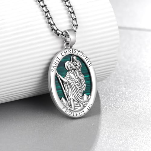 St Christopher Necklace 925 Sterling Silver Saint Christopher Pendant Necklace for Men Women Religious Gifts Religious necklace2