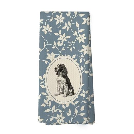 XPH Blue Floral Springer Spaniel Dog Kitchen Dish Towels, Springer Spaniel Gifts for Women, Dog Lovers Mom Gifts, Vintage Flower Cottagecore Hand Towel Kitchen Tea Towels Decorations, 16x24inch