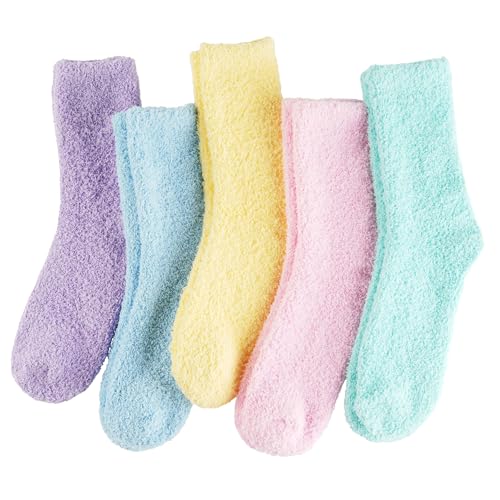 Image of floconssy Fuzzy Socks for Women Gifts, Fluffy Cozy Plush Soft Slipper Socks for Fall Winter Christmas Warm Home 5 /6 Pairs