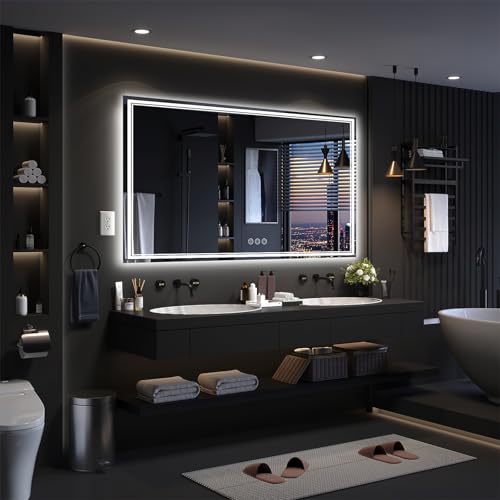 Image of 72x40 Inch LED Bathroom Mirror with Frontlit & Backlit(Independent Control), Lighted Mirror for Bathroom Wall with 3-Color Dimmable & Anti-Fog, Vanity Mirror with Lights