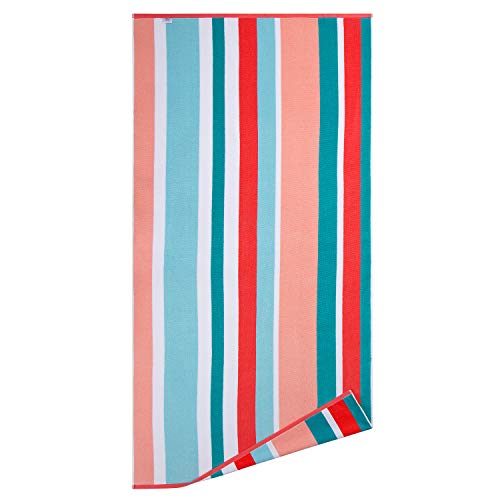Cabanana Fluffy Oversized Beach Towel - Plush Cotton 36 X 70 Inch Rainbow Striped Pool Towel, Large Summer Swimming Cabana Towel (Red) #TOP1