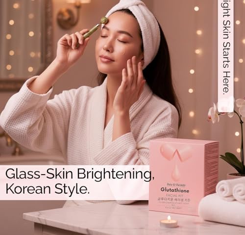 Image of Bee & Beauty Glutathione 7-Step Facial Kit for Skin Brightening Clear Glow & Tan Removal | Deep Hydration Pore Tightening Radiance Boost | Korean Inspired Professional Face Care | All Skin Types (Pack of 1)