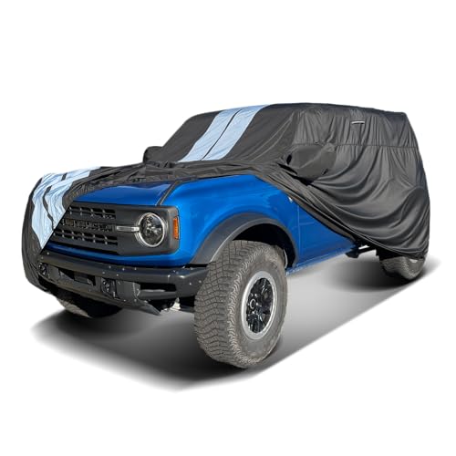 Image of Coverland Custom SUV Car Cover Waterproof All Weather for 2021-2026 Ford Bronco 2-Door, Weatherproof Car Covers for Automobiles, Rain, Snow, UV, Sun Protection, Stripe(Black /Gray)