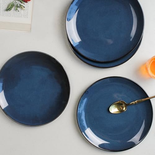 Image of The Earth Store Handcrafted Galaxy Blue 4 Piece 10 Inch Ceramic Dinner Plates Microwave & Dishwasher Safe Ceramic Plates for Dinner | Full Plates Set of 4 | Dinner Full Plates