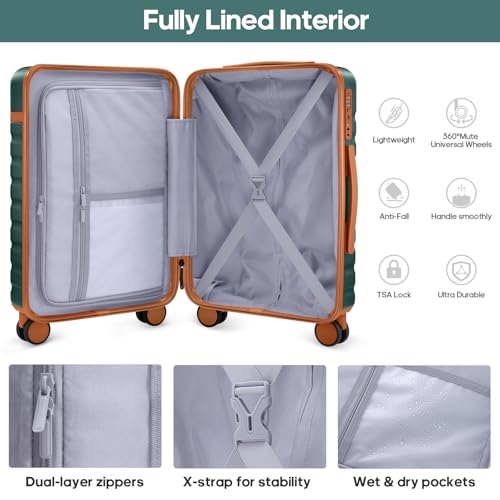 Image of Luggage Sets 3 Piece, Carry On Luggage 20In With Spinner Wheels,PC Hardside Suitcase Set with TSA Lock,Durable Carry On Suitcase With Travel Backpack for Men (Dark Green, 3 piece set (BP /20inch))