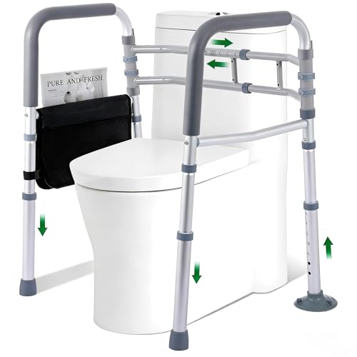 Toilet Safety Rails - Stand Alone Toilet Safety Frame & Grab Bar, Adjustable Bathroom Support Handles - Fits Most Toilet