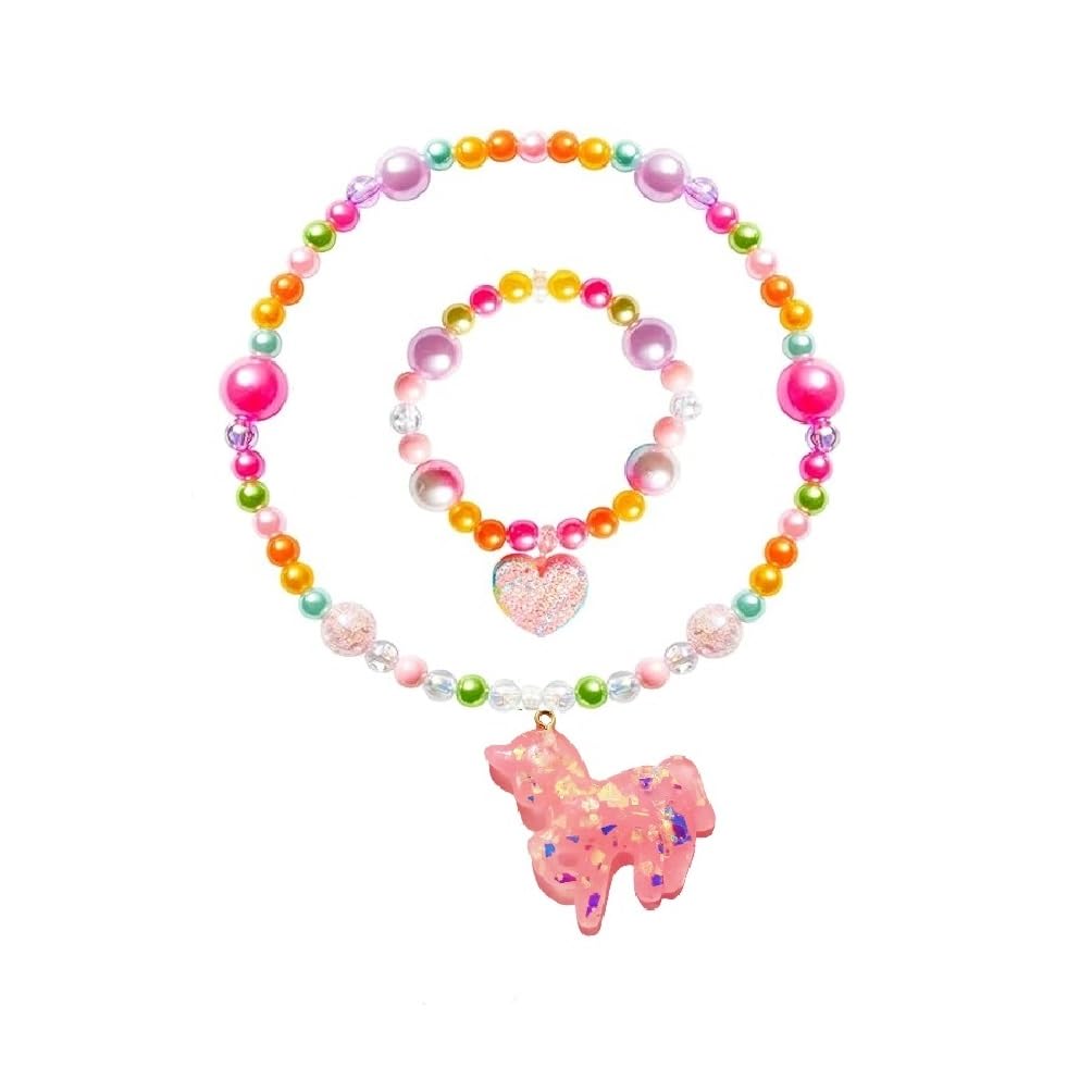 SUPER TOY Plastic DIY Necklace Doll Accessories Jewellery Making Kit for Kids Girls Unicorn Heart Pendant Bracelets Kits Art Craft, 100+ Pieces, Multi Color