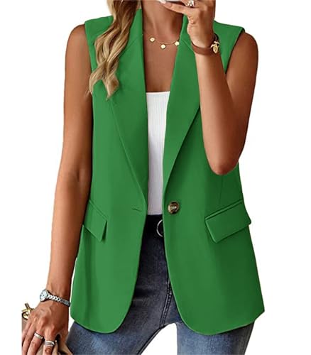 L Green Sleeveless Blazer Vest for Women Spring 2025 Fashion Casual Lightweight Open Front Work Office Blazer Jackets with Pockets