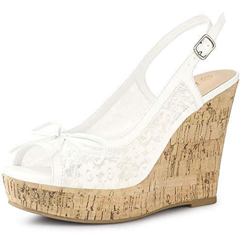 Allegra K Women s Lace Platform White Wedges Wedge Heel Sandals 7 M US