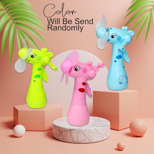 Image of Mini Pocket Fan Toy with Mist Water Spray Fan for Kids Portable Cartoon Hand-Driven Fan for Kids Cool Summer Toy for Indoor and Outdoor Multicolor (Set of 2)