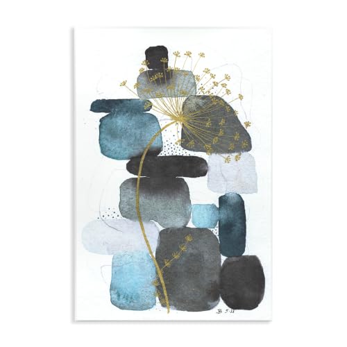 Blue Nature Dandelion Botanical, 10 x 15 Inch Mounted Print on Wall Plaque
