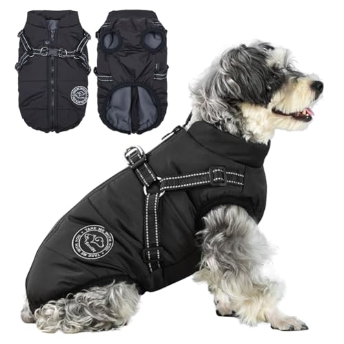 Savlot Hundejacke Winterweste Jacken Hundemantel Hundepullover Haustier Skifahren Kostüm Ärmellose Baumwolle Gepolsterte Weste Mit Brustgurt Gurt - Schwarz, M