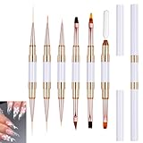 6 Pcs Double-Ended Acrylic Nail Art Liner Brushes, Nail Art Brushes for Gel Polish Professional Nails Dotting Pen for Details Long Lines Ombre 3D Drawing Design DIY Manicures Salons