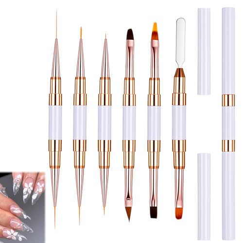 6 Pcs Design Brushes for Nail Art, Acrylic Double-Ended Nails Designs Brushes Gel Polish Nails Art Brush Liner Brush and Nail Dotting Pen for Details Ombre 3D Drawing Design DIY Manicures Salons