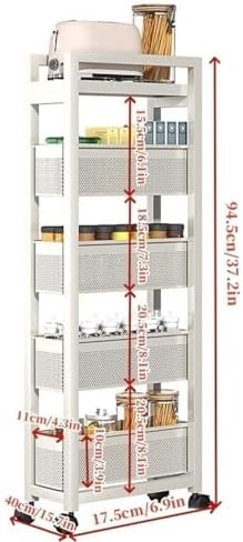 5-Tier Rolling Gap Storage Rack with Wheels - Narrow Carbon Steel Organizer for Kitchen, Fridge Side, Space-Saving Cabinet, Black - Perfect for Small Spaces