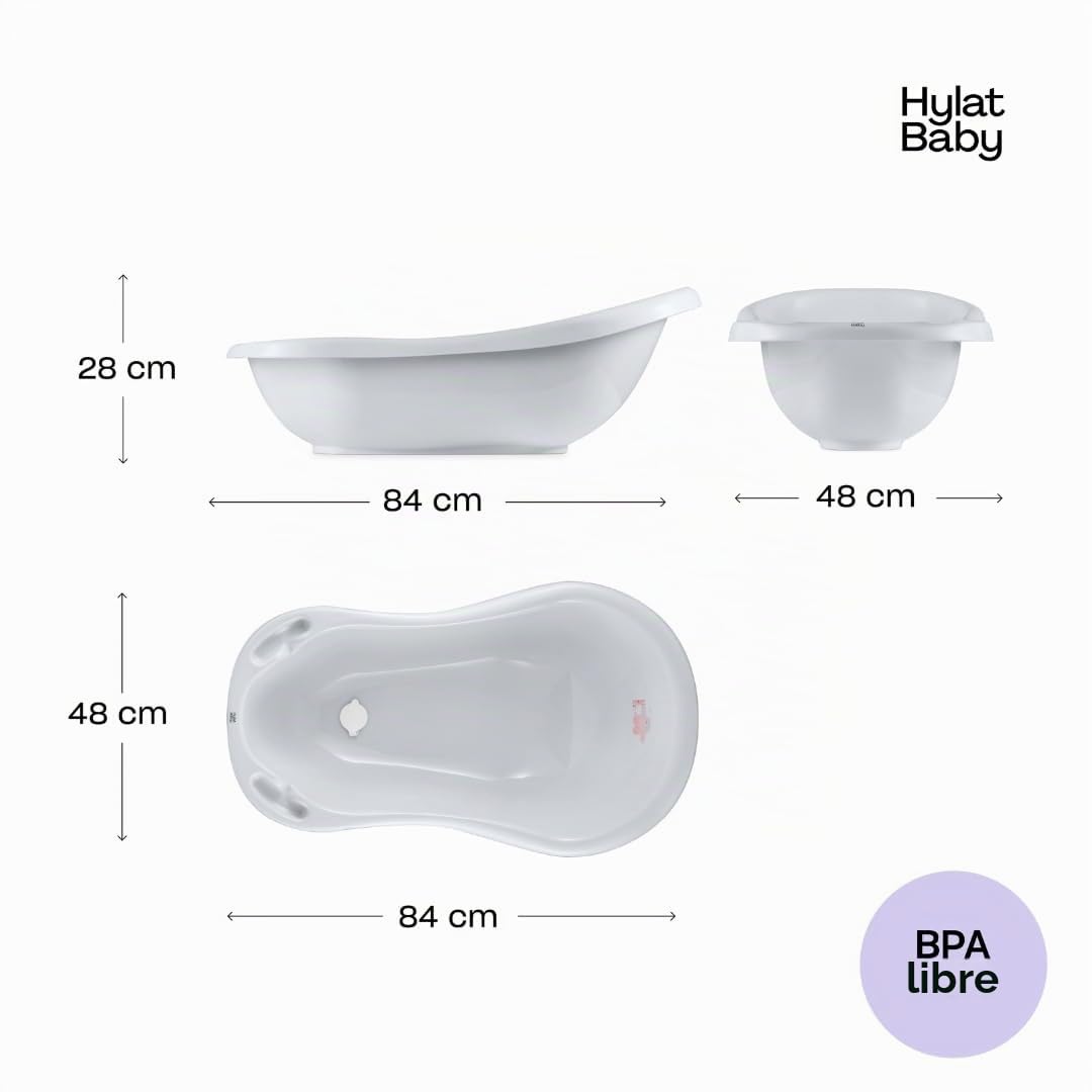Hylat Baby Bañera Bebe con Soporte y Tapón Friends Gris – Certificada TÜV Rheinland - para Recién Nacidos y Bebés de Hasta 12 Meses, de Plástico Sin BPA – Colección Lite Bañera para Bebe con Patas