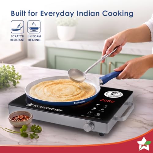 Image of Wonderchef Natura Ceramic Dosa Tawa for Cooking, 28cm, Non-Toxic Chemical-Free Coating, PFOA /PFAS-Free, for Kitchen, Scratch-Resistant, Gas & Induction Compatible, 2-Yr Warranty, Teal Blue