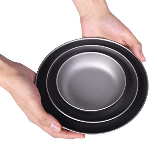 Ibasingo 3 Pieces Set Titanium Pan Set Camping Cooking Pan With With Carry Mesh Bag Dish Plate Ultralight For Outdoor Camping Tableware Cookware Mess Kit A-Ti1104T #TOP3