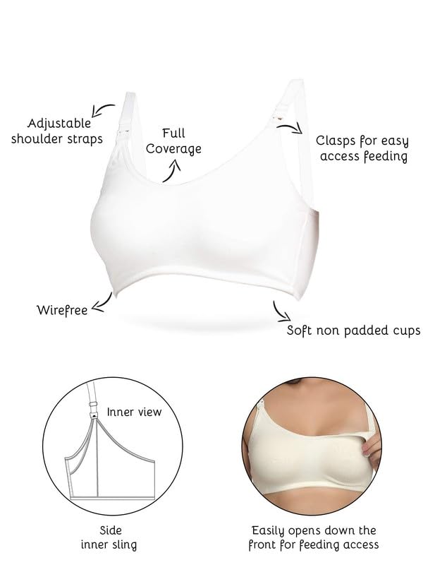 Image of Inner Sense Organic Cotton Bamboo Nursing Bra for Women I Non Padded Feeding Bra with Keyhole Back Design I Wire Free Maternity Innerwear with Full Coverage