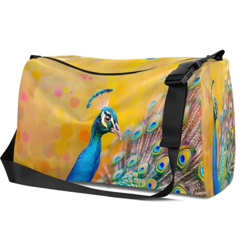 Leather Travel Duffle Bag for Women Men, Beautiful Peacock Small Sports Gym Bag Weekender Overnight Bags Underseat Carry on Luggage Bags for Airplanes, Personal Item Travel Bag,A-0143