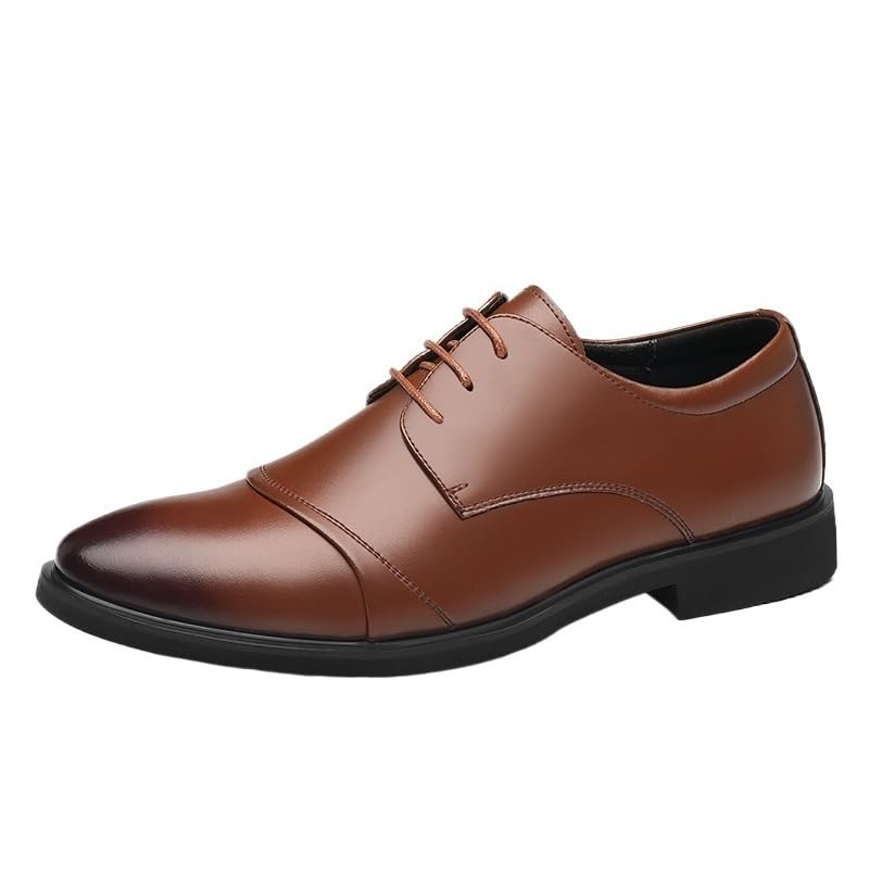 Formal Oxford Shoes for Men's Burnished Leather Heel Non Slip Anti-Slip Low Top Rubber Sole Uniform Pointed Toe Classic Lace Up Comfort Orthopedic