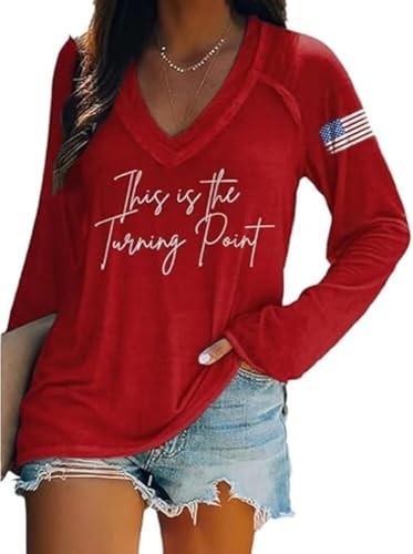 This is The Turning Point Print T-Shirt American Flag Tee V-Neck Retro Long Sleeve Tops2