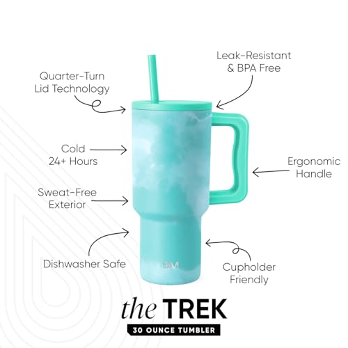 Image of Simple Modern 30 oz Trek Tumbler with Handle and Straw Lid | Cup Holder Friendly Insulated Stainless Steel Travel Mug | Ocean Tide